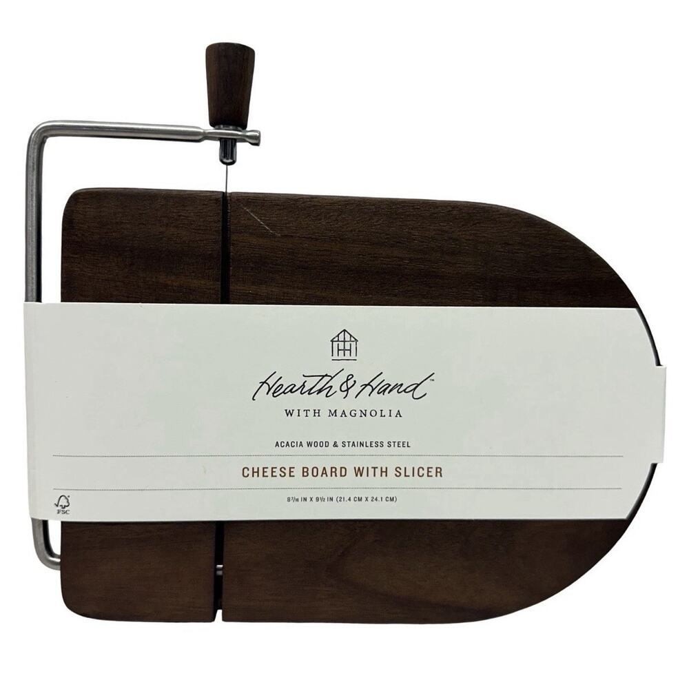 Cheese Board with Slicer Acacia Wood Stainless Steel Hearth & Hand Magnolia NEW
